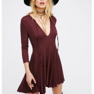 FP Beach Maroon Ribbed Long Sleeve Mini Dress